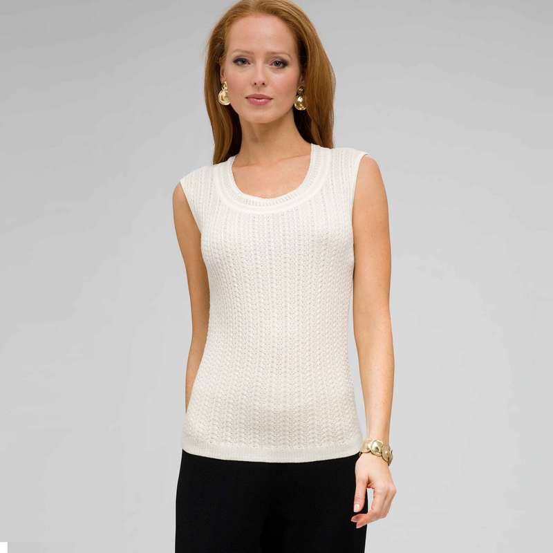 Cable Knit Shell, Ivory, large image number 0